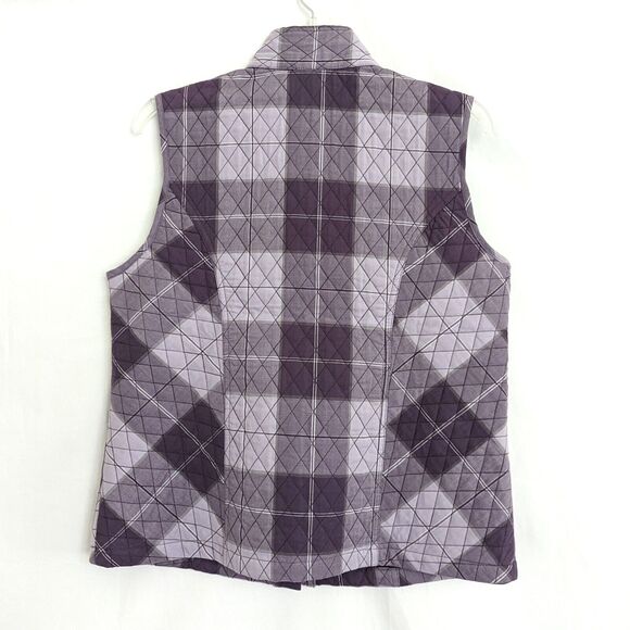 Christopher & Banks Purple Plaid Quilted Vest Size M Cotton Snap Button Lined - Picture 3 of 12